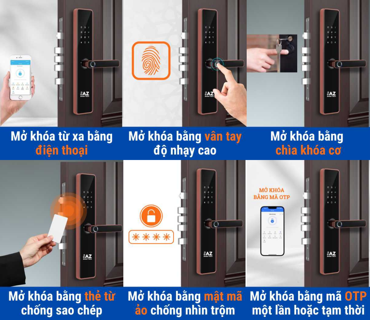 6 phương thức của khóa vân tay cửa gỗ AZ-M1