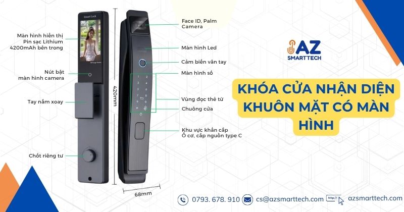 Khóa Cửa Nhận Diện Khuôn Mặt Có Màn Hình