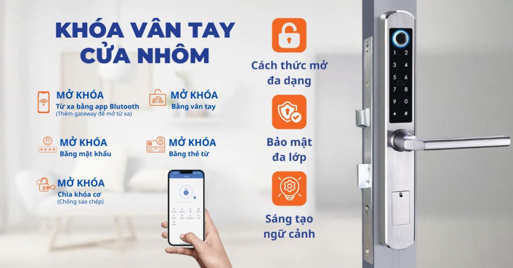 Khoá vân tay cửa nhôm