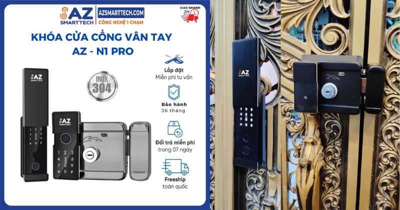 Hình ảnh thực tế khóa cổng vân tay ngoài trời của AZSMARTTECH