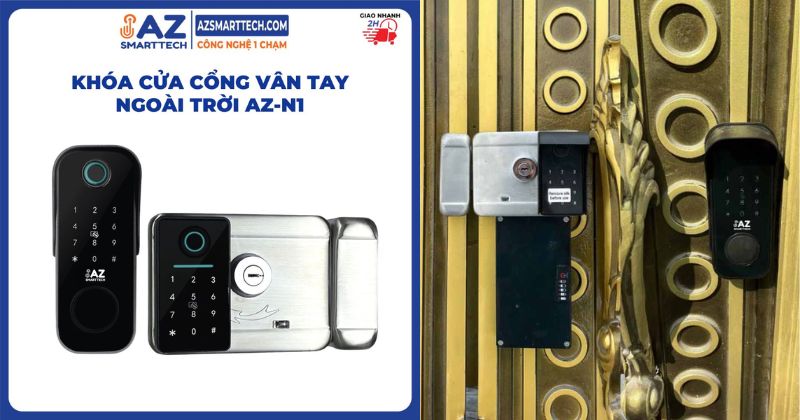Hình ảnh thực tế khóa cổng vân tay ngoài trời của AZSMARTTECH