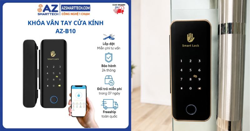 Hình ảnh thực tế khóa vân tay cửa kính cường lực của AZSMARTTECH