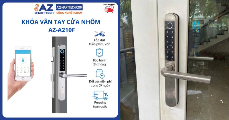 Hình ảnh thực tế khóa vân tay cửa nhôm của AZSMARTTECH