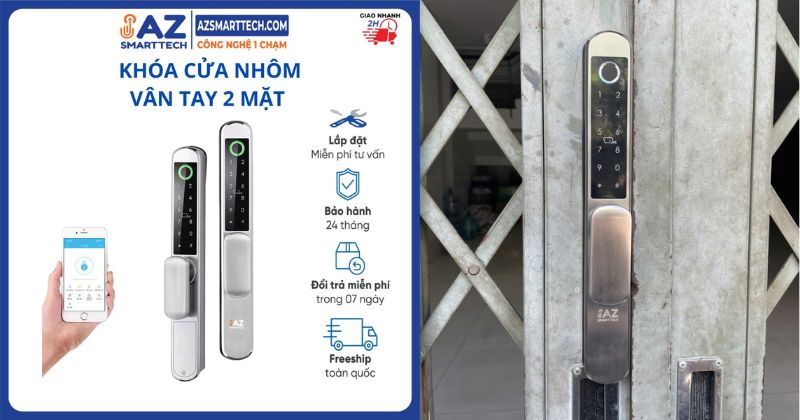 Hình ảnh thực tế khóa vân tay cửa nhôm của AZSMARTTECH