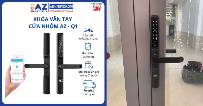 Hình ảnh thực tế khóa vân tay cửa nhôm của AZSMARTTECH