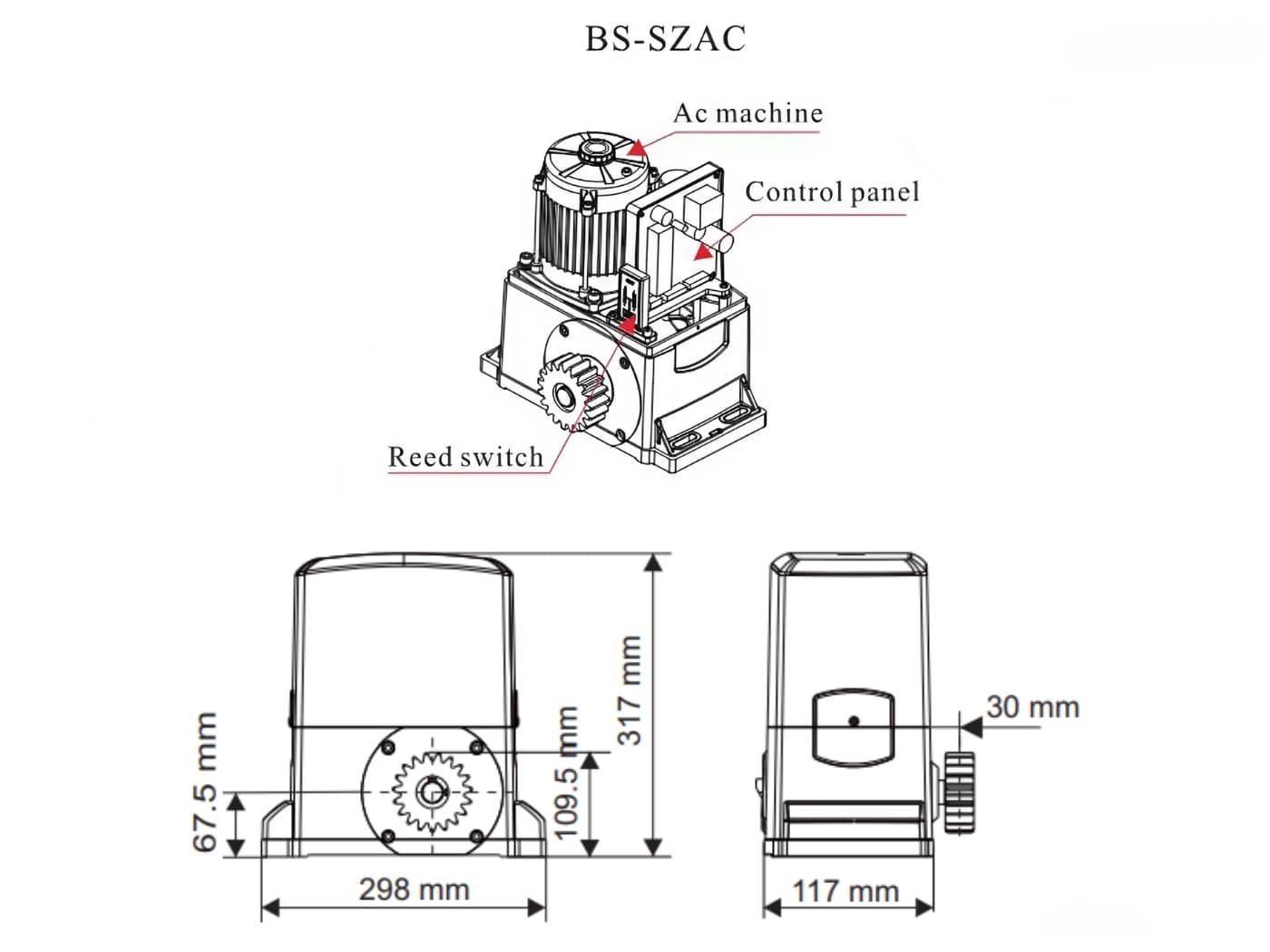 Kích thước của cổng trượt tự động Bisen 2000kg