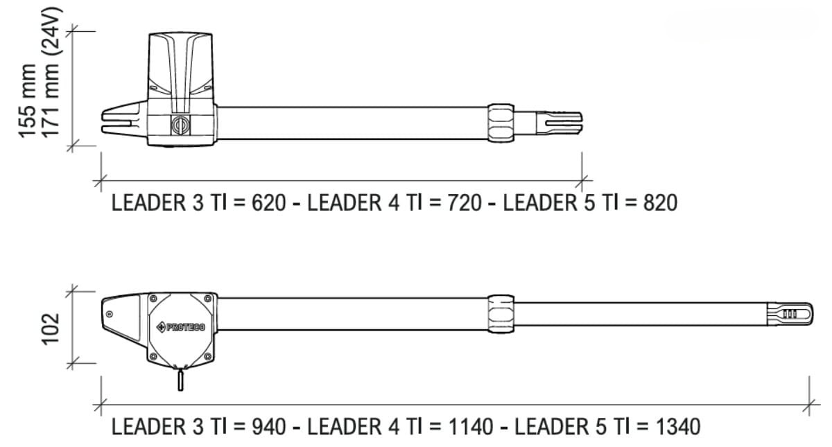 Kích thước motor cổng tay đòn Leader TI 4